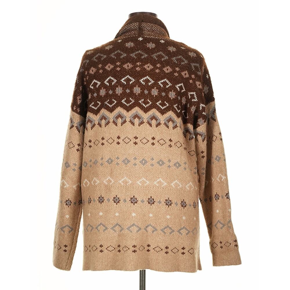 Lucky Brand Tribal Aztec Boho Open Cardigan Brown Tan Long Sweater Women’s XL - Picture 3 of 10